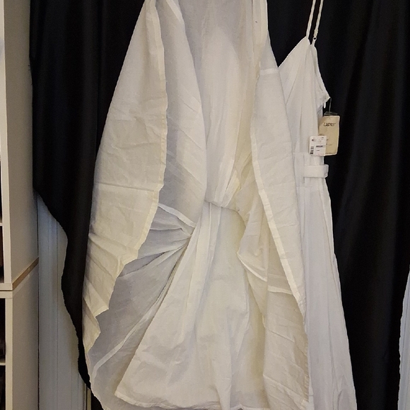 Classic White Cotton Lapis Strap Midi Dress W Underskirt & Belt Waist 32" NWT - Picture 4 of 4